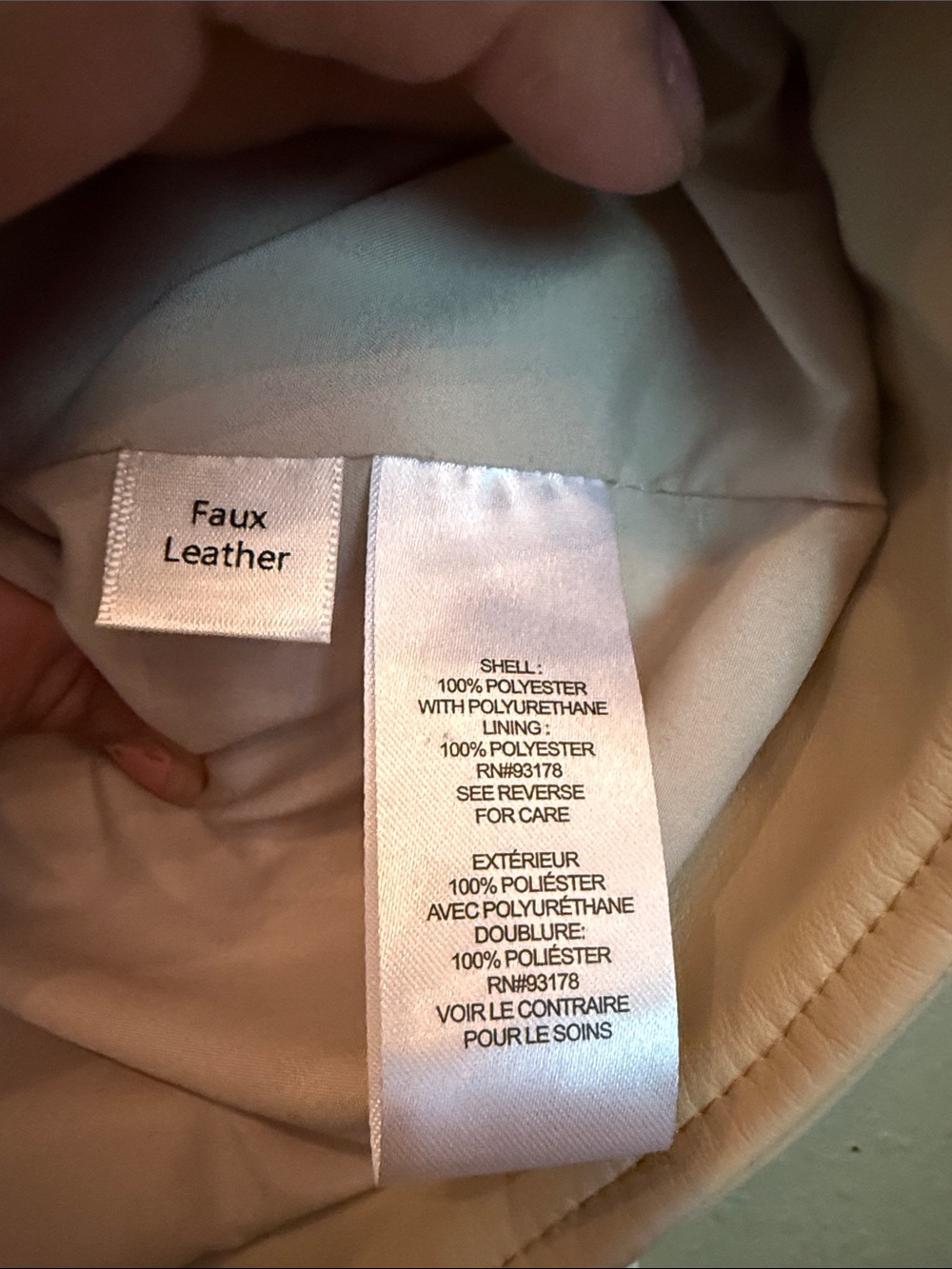 T Tahari Cream Faux Leather Button-Front Jean Jacket - Picture 6 of 7